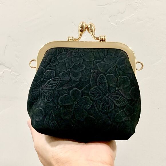 Handmade Genuine NuBuck Leather Floral Embossed Wristlet/Coin Pouch/Crossbody - Picture 3 of 14